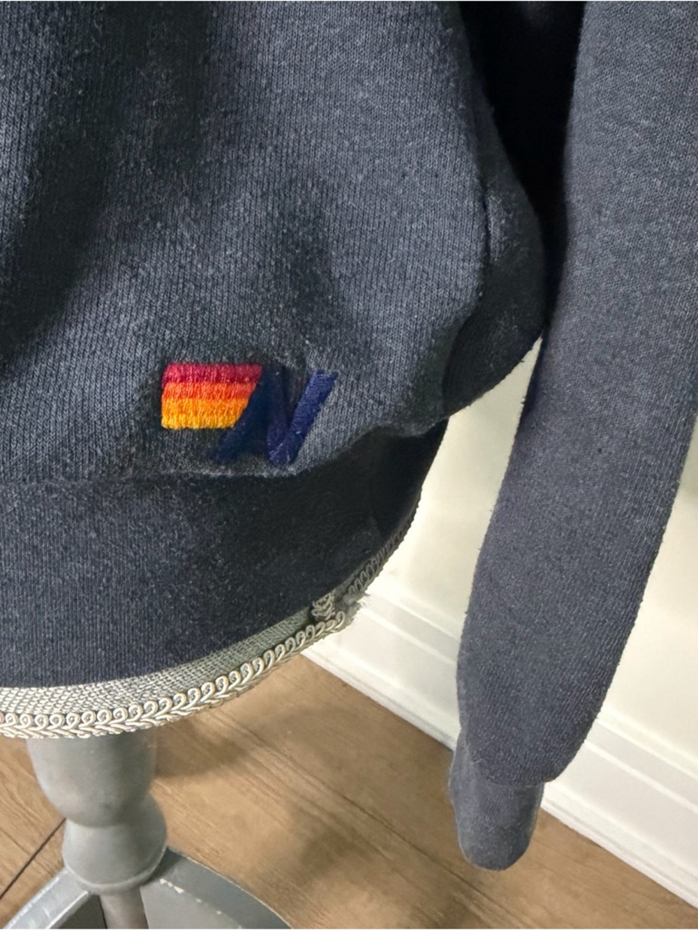 Aviator Nation Charcoal Sweatshirt with Coral Lightning Bolt & Rainbow Sleeve - Picture 3 of 12